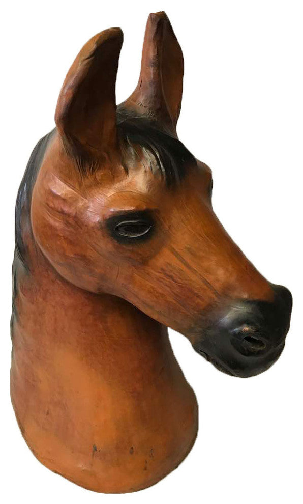 Large Horse Head Leather Covered Paper Mache Wall Mount
