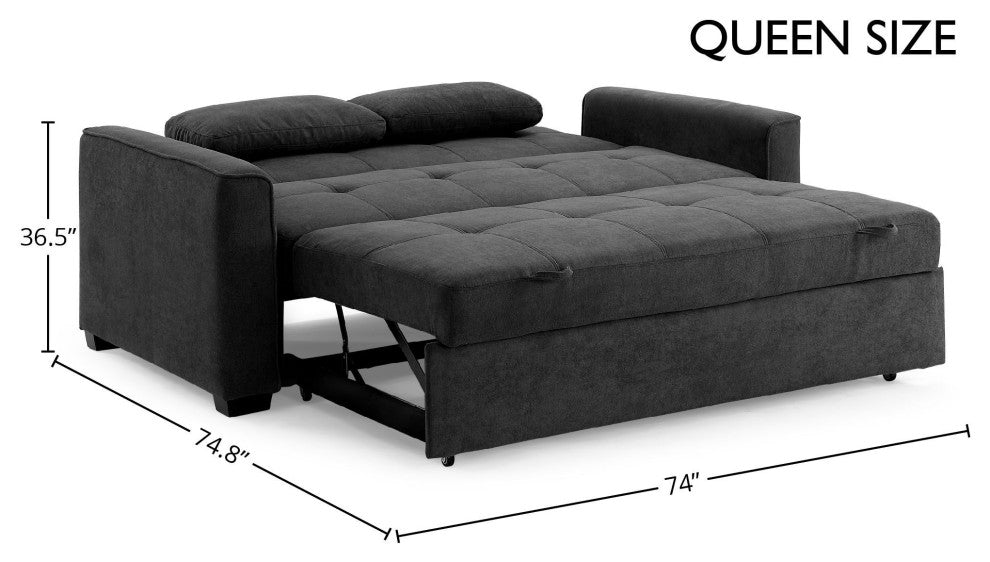 Nantucket Pull-Out Chenille Sleeper Sofa With Accent Pillows, Charcoal, Queen