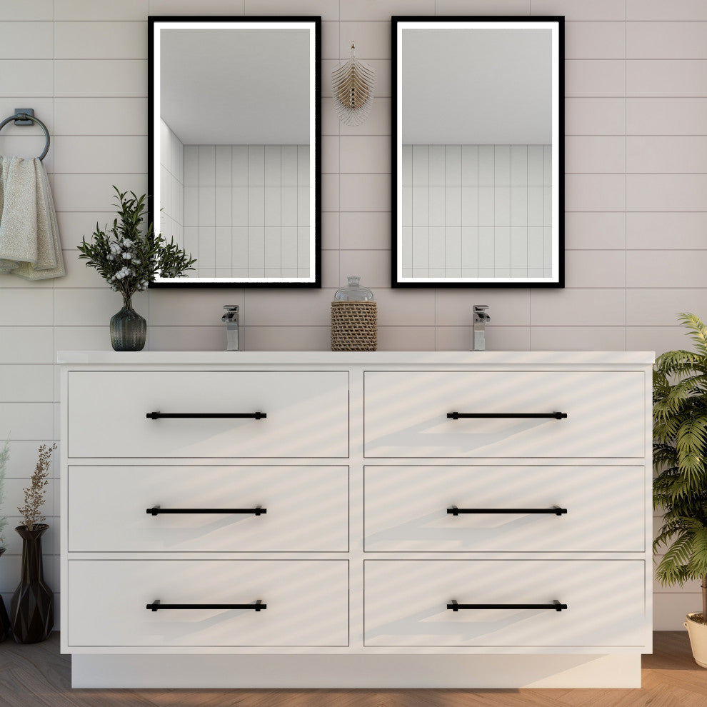Victoria 60" Double Sink Solid Wood Bath Vanity, Glossy White