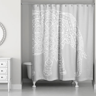 Light Gray Mandala Elephant 71x74 Shower Curtain