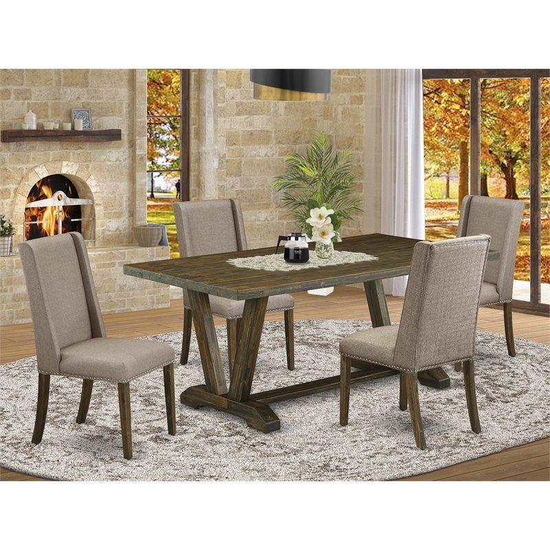 5-Piece Set, 4 Chairs and Table With Jacobean Table Top, Jacobean