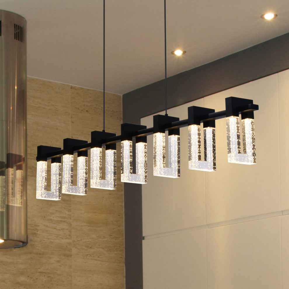 Sorrento 40" 7 Shades ETL Certified Integrated LED Linear Chandelier, Black