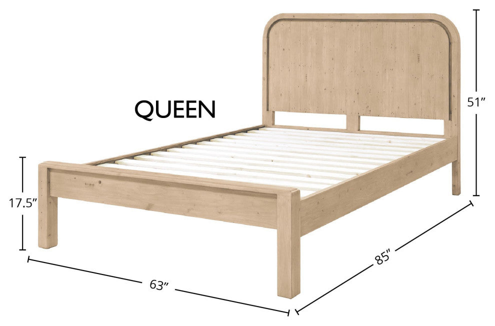 Opera Pine Wood Panel Bed, Brown, Queen