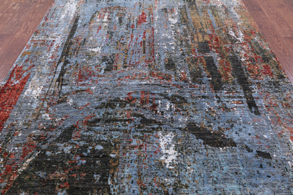 Bridge Design Modern Hand Knotted Wool and Silk Rug 6' 2" X 9' 2" Q6856