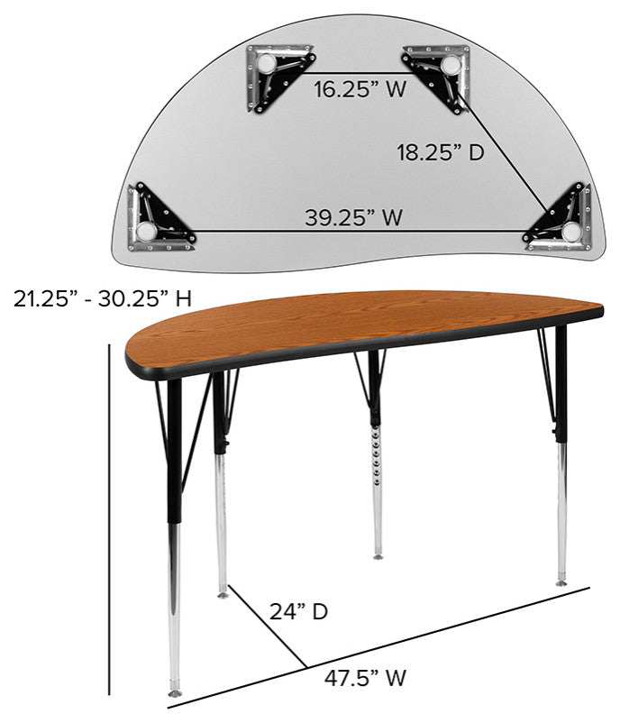 3 Piece 76" Oval Wave Activity Table Set - Standard Height Adj. Legs, Oak