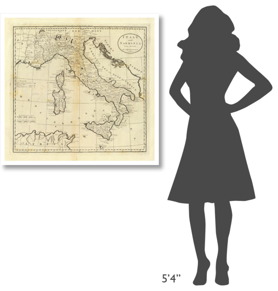 "Italy and Sardinia, 1796" Digital Paper Print by Mathew Carey, 38"x36"
