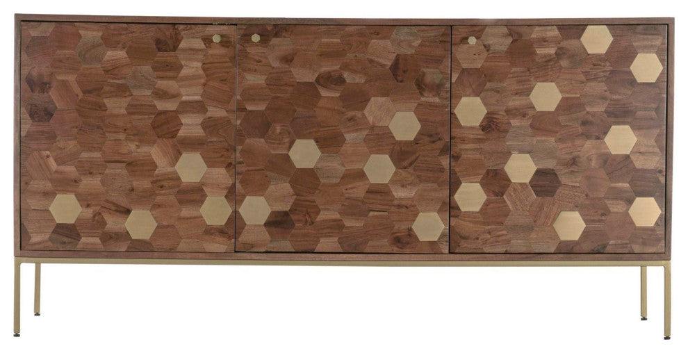 Kenzo 63" Acacia Sideboard, Brown/Brass