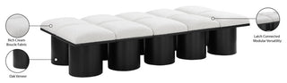 Pavilion Boucle Fabric Upholstered 10-Piece Modular Bench, Cream, Black Finish