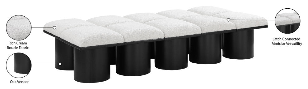 Pavilion Boucle Fabric Upholstered 10-Piece Modular Bench, Cream, Black Finish