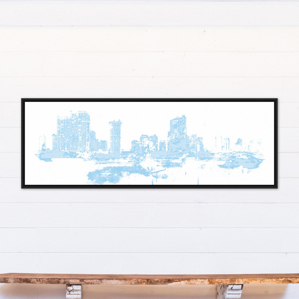 Pastel Blue City 20x60 Black Floating Framed Canvas