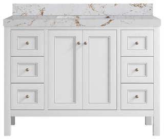 Nashville 48" Single Sink Bath Vanity, White 2" Viola Gold