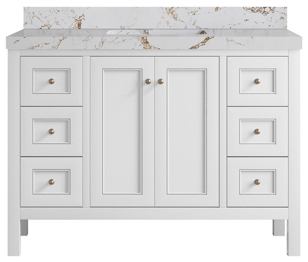 Nashville 48" Single Sink Bath Vanity, White 2" Viola Gold