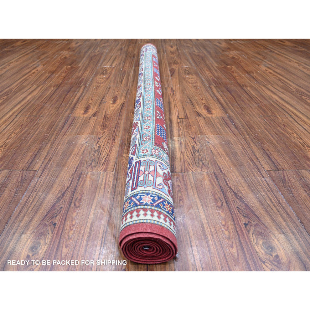 Red Caucasian Design Wool Afghan Super Kazak Hand Knotted Oriental Rug 6'4"x9'4"