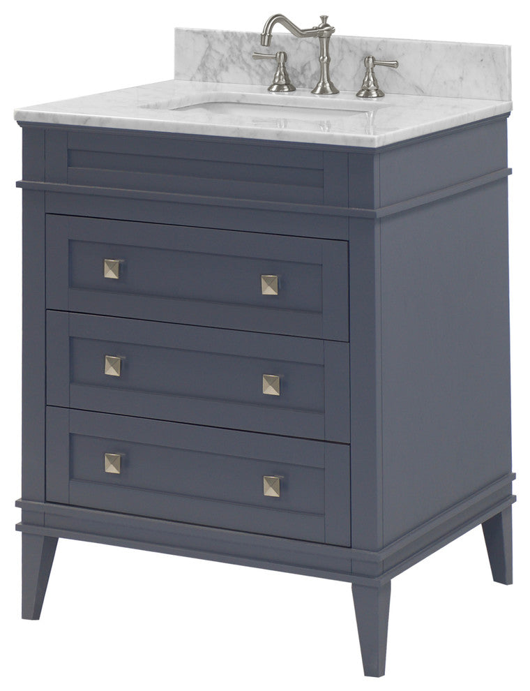 Eleanor 30" Bathroom Vanity, Marine Gray, Carrara Marble Top