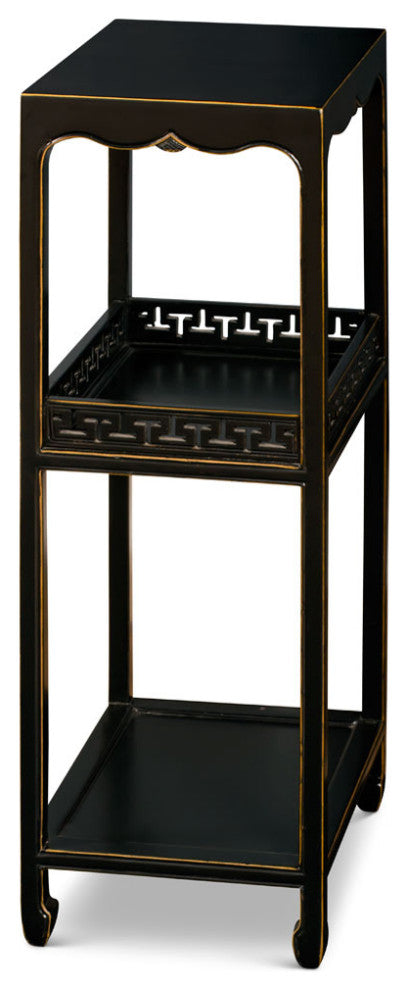 31.75 Inch Distressed Black Elmwood Chinese Peking Pedestal