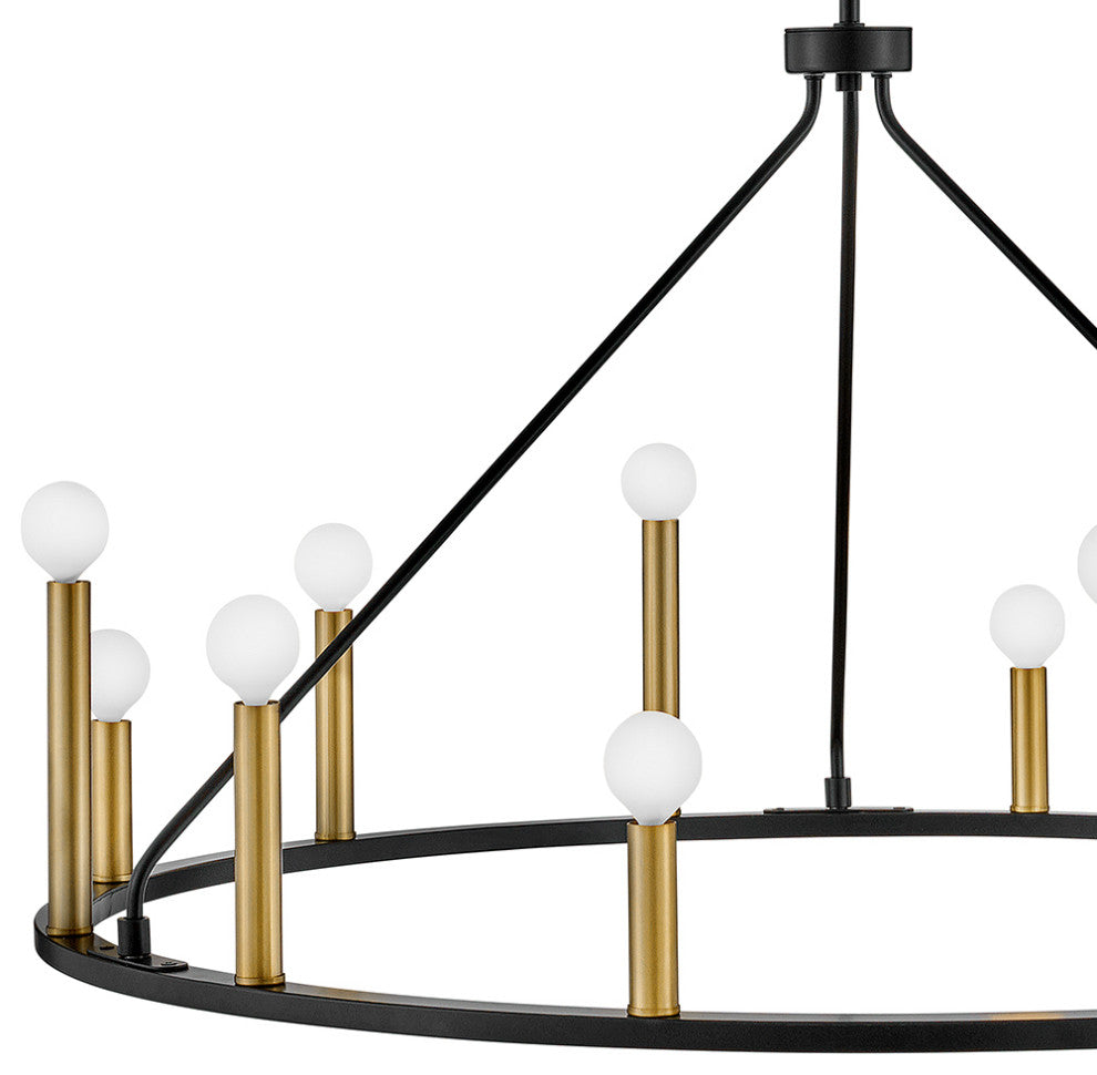Lark Lazlo 38" Large Single Tier Chandelier, Black + Lacquered Brass