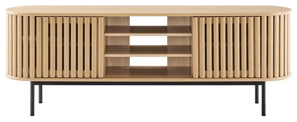 Modway Fortitude Wood TV Stand for TVs up to 78" with Adjustable Shelves in Oak