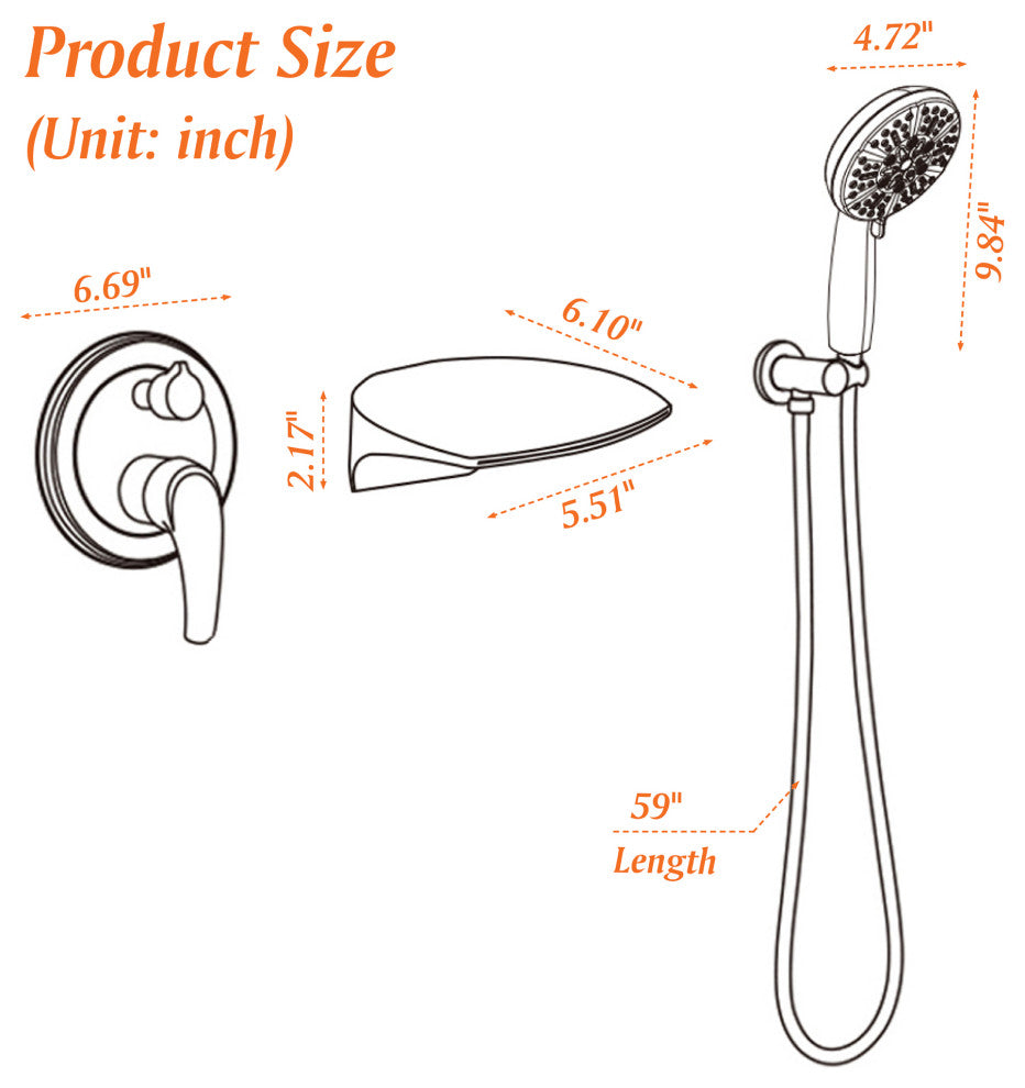 Single Handle Wall Mounted Waterfall Faucet With Handshower, Brushed Gold