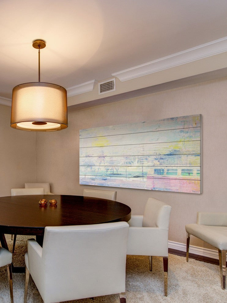 "Hazy Sunset" Painting Print on White Wood, 60"x30"