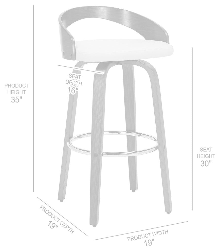 Sonia Swivel Faux Leather and Wood Stool, Cream/Walnut, Bar Height 30"