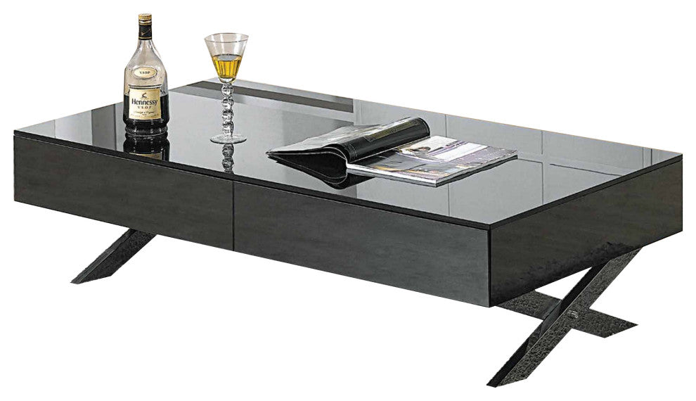 High Gloss Coffee Table With Reflective Glass, Gray