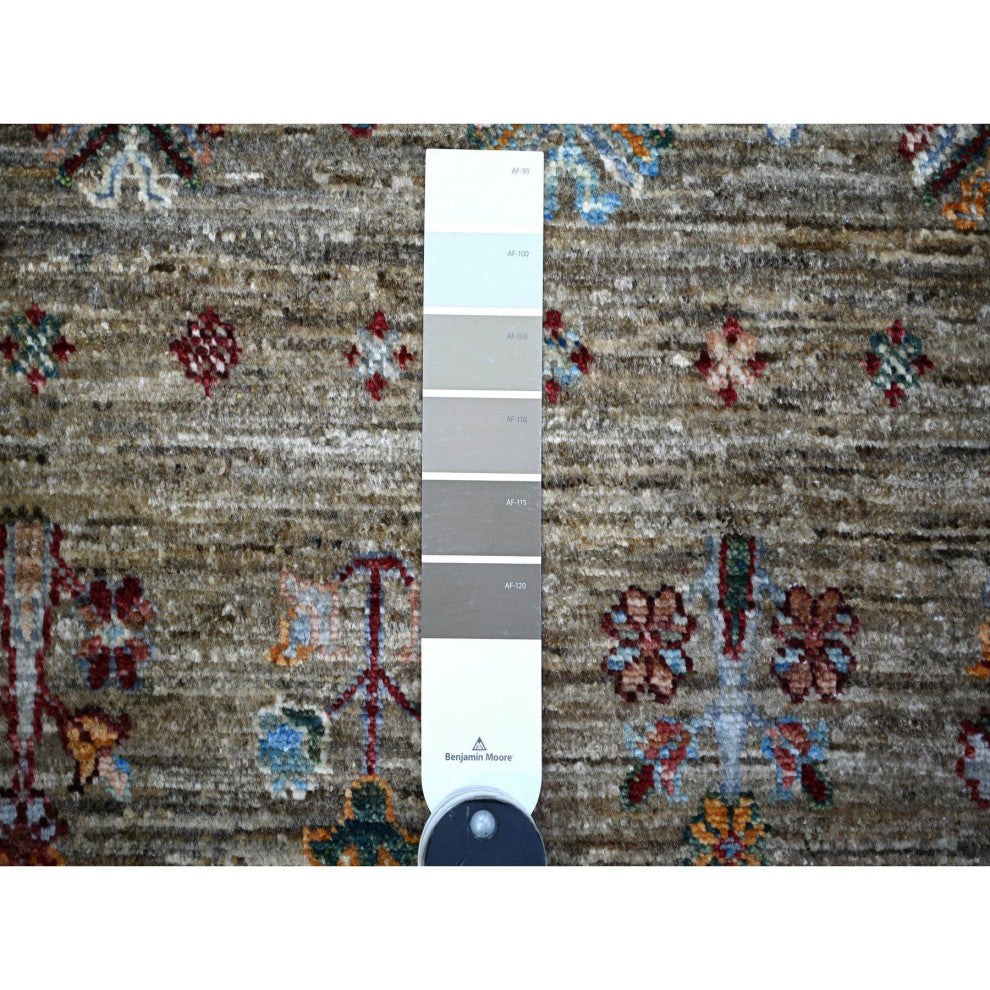 Sage Gray Afghan Super Kazak Hand Knotted Shiny Wool Oriental Rug, 8'6"x11'8"