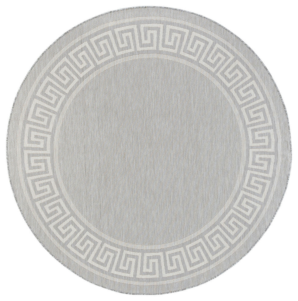 Giovanna Transitional Greek Key Gray/Cream Round Indoor/Outdoor Area Rug, 8'