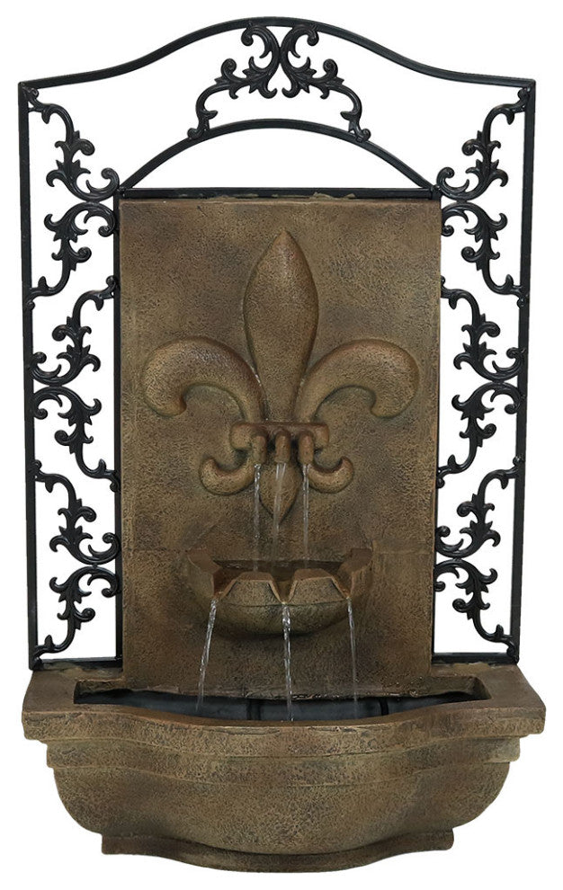 Sunnydaze French Lily Electric Outdoor Wall Fountain, Florentine Stone