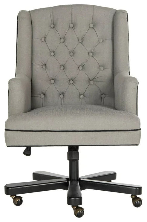 Traditional Office Chair, Diamond Button Tufted Back & Curved Backrest, Granite
