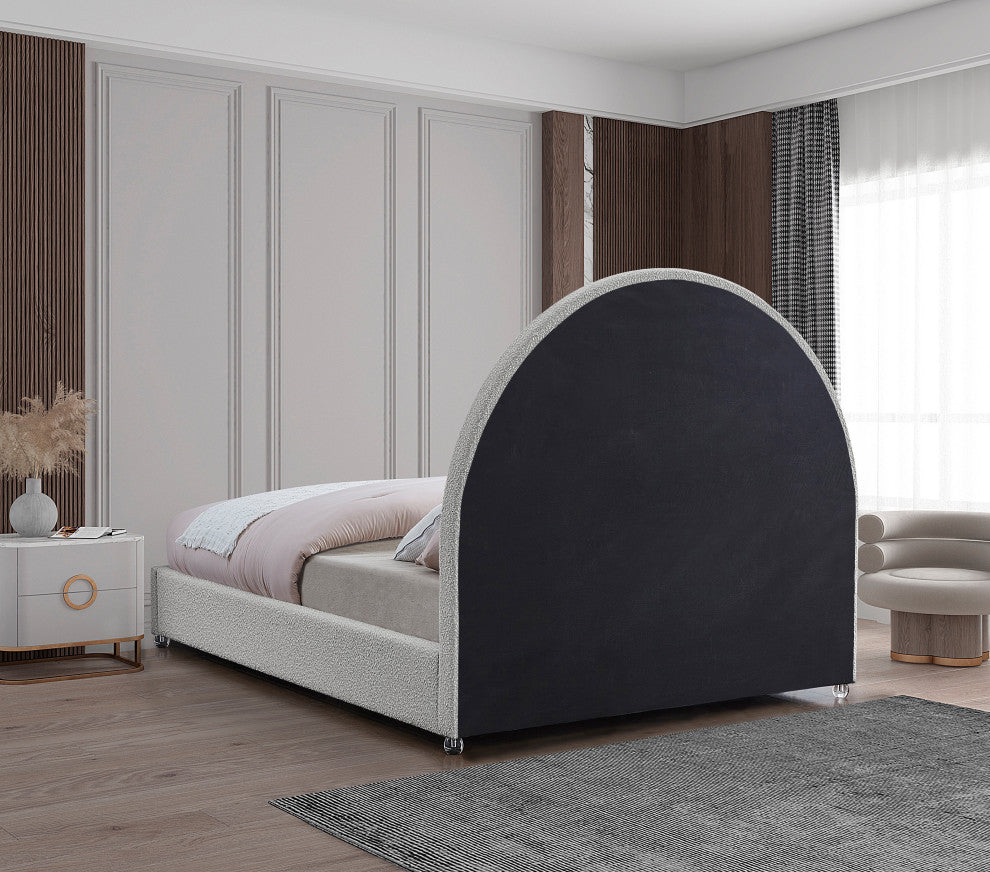 Milo Velvet Upholstered Bed, Cream, Queen