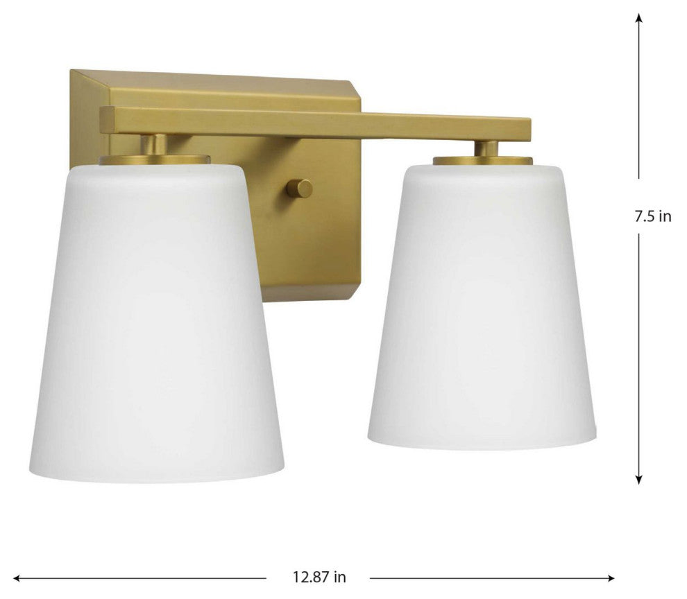 Vertex Collection Two-Light Brushed Gold Etched White Glass Bath Light