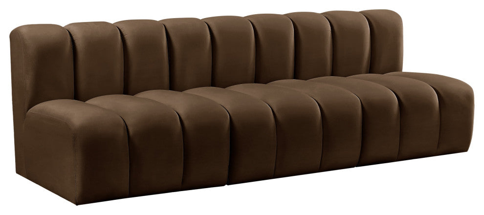 Arc Velvet Upholstered 3-Pc. Modular Sofa, Brown