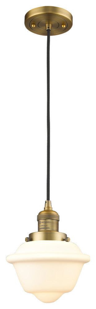 1-Light Small Oxford 8" Pendant, Brushed Brass, Glass: Matte White Cased