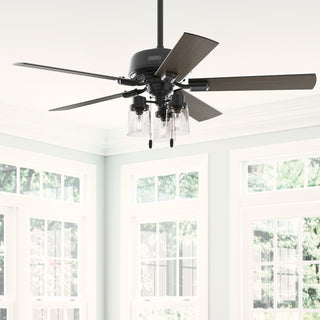 Hunter 52" Hartland Matte Black Ceiling Fan, LED Light Kit, Pull Chain