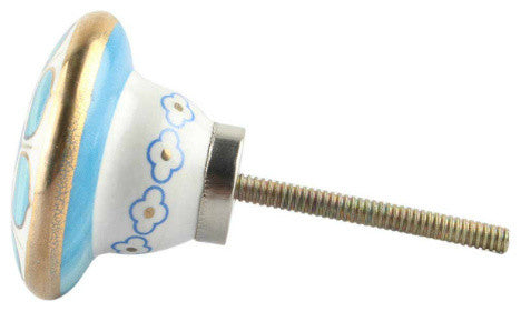 Set of Four Turquoise Flower Ceramic Drawer Knobs