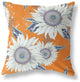 26" Orange White Sunflower Indoor Outdoor Zippered Throw Pillow