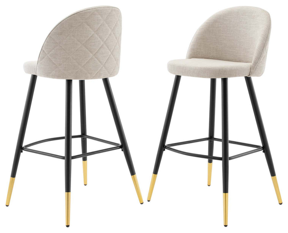 Bar Stool Chair Barstool, Set of 2, Fabric, Metal, Beige, Modern, Bar Pub Bistro