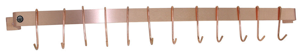 Handcrafted 36" Easy Mount Wall Rack w 6 Hooks, Brushed Copper