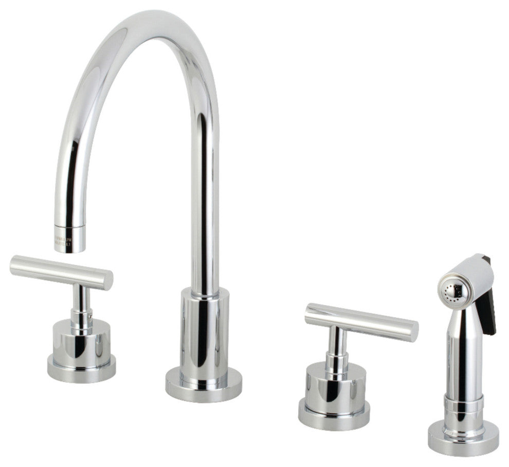 KS8721CMLBS 8" Widespread Kitchen Faucet With Brass Sprayer, Polished Chrome