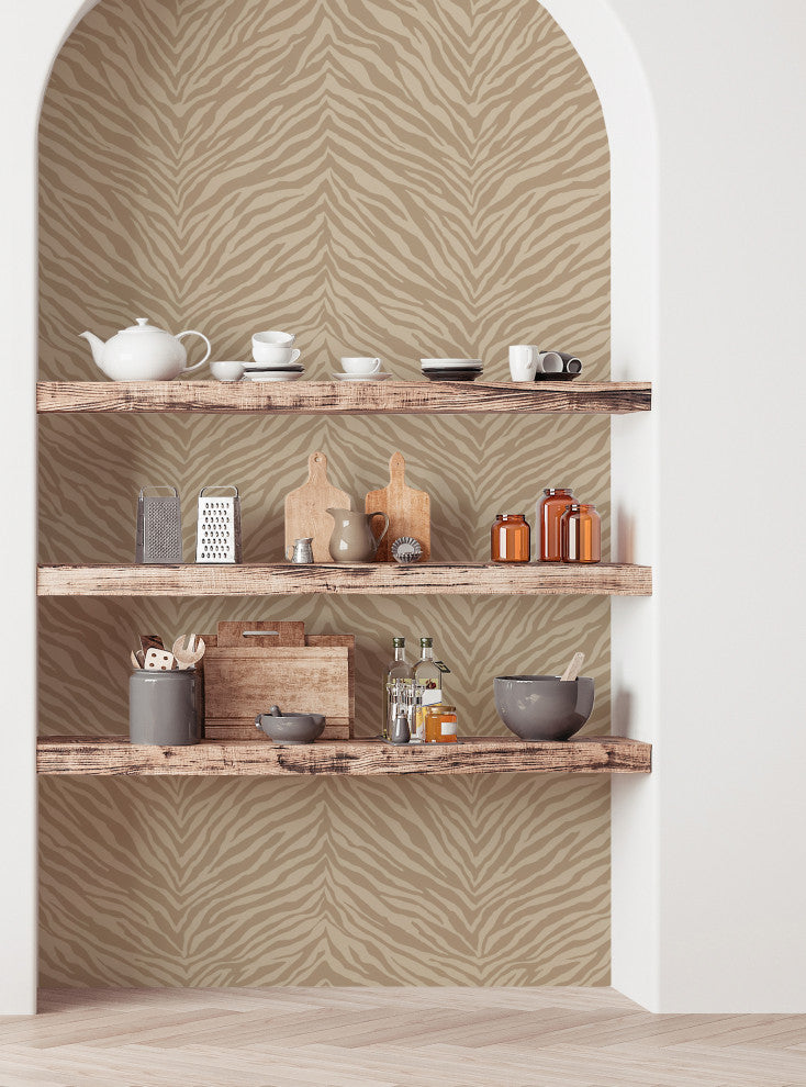 Zebra Print Peel and Stick Vinyl Wallpaper, Khaki, 24"w X 60"h