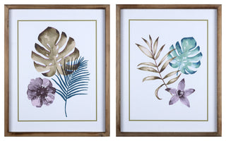 Set of Two Wooden Multicolor Leaf Wall Art