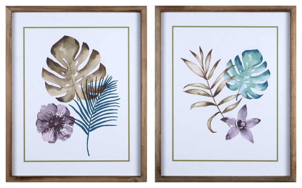 Set of Two Wooden Multicolor Leaf Wall Art