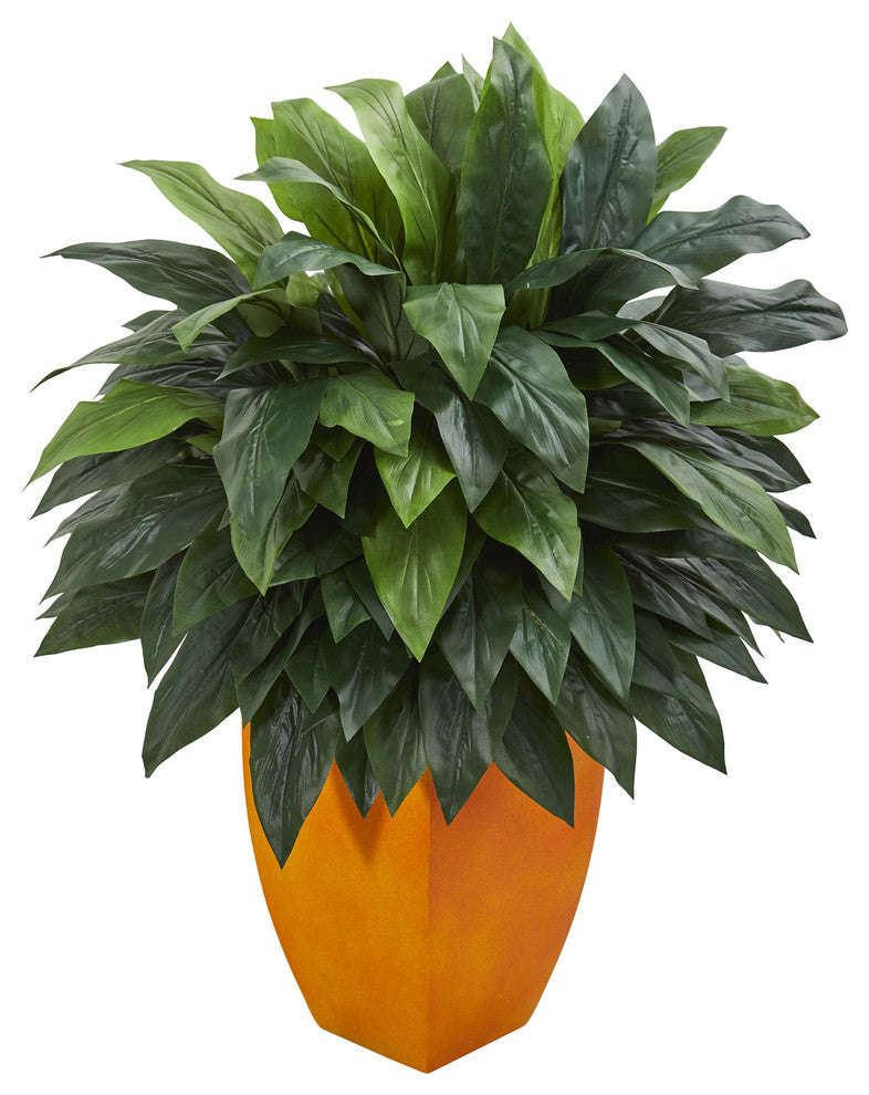 Cordyline Artificial Plant, Orange Planter