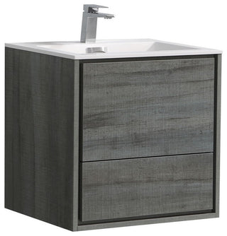 DeLusso 24" Wall Mount Bathroom Vanity, High Gloss White, Ocean Gray