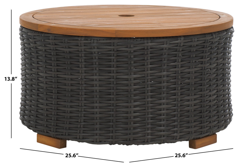 Safavieh Couture Indoor-Outdoor Anguilla Wicker Coffee Table, Dark Grey