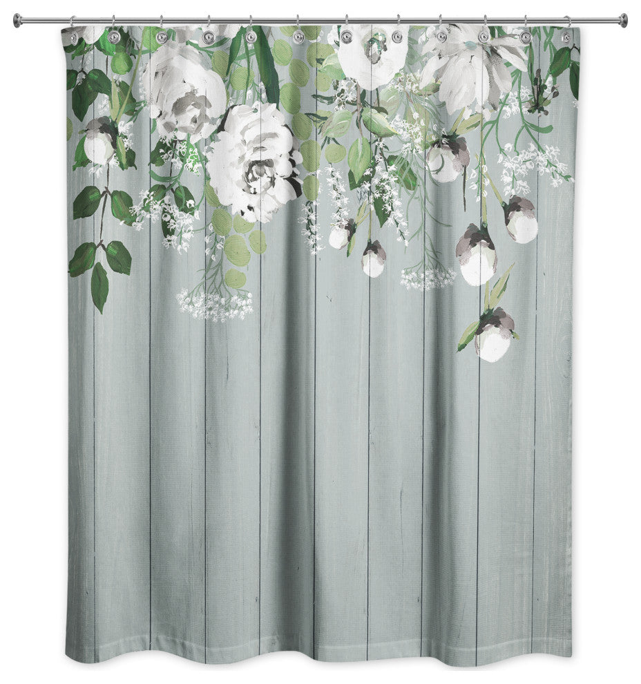 Painted Flowers on Soft Blue 71x74 Shower Curtain
