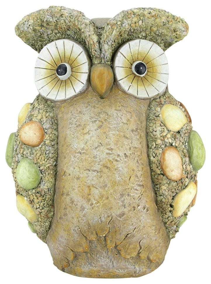 Earth Tone Rocks and Stone Owl Outdoor Patio Garden Statue