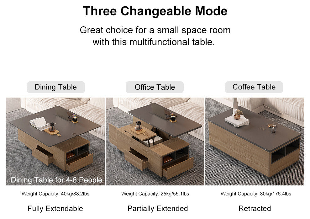 Lift Top Coffee Table Multi Functional Table With 3 Drawers, Walnut/Bl