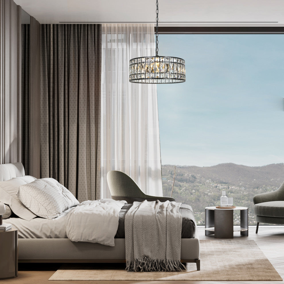 LNC Chispa 3-Light Black Modern Crystal Drum Chandelier