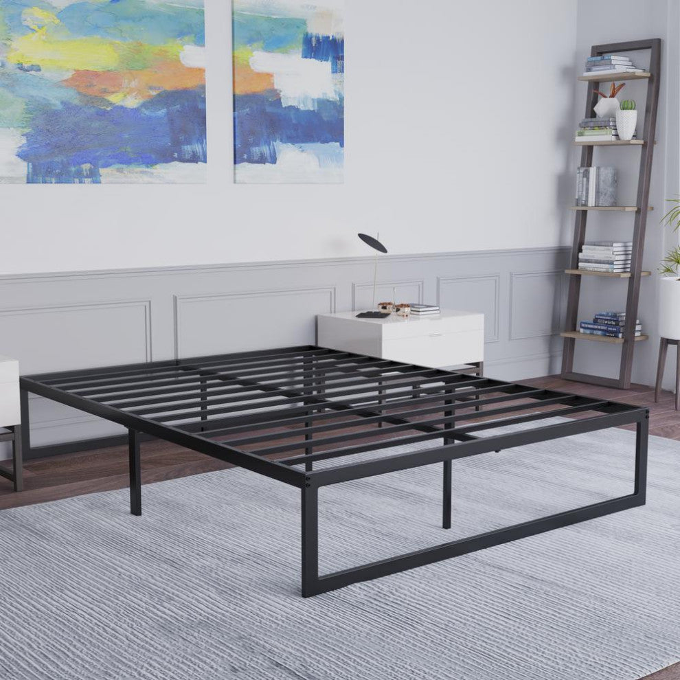 Universal 14 Inch Metal Platform Bed Frame, Black, Full